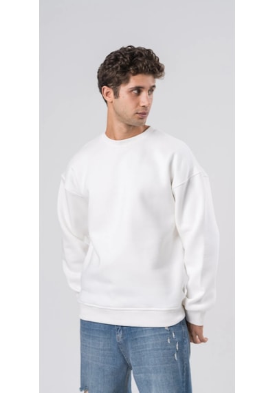 Coal City Erkek Regular Fit Organik Pamuklu 3 İp Şardonlu O Yaka Siyah Sweatshirt Ekru