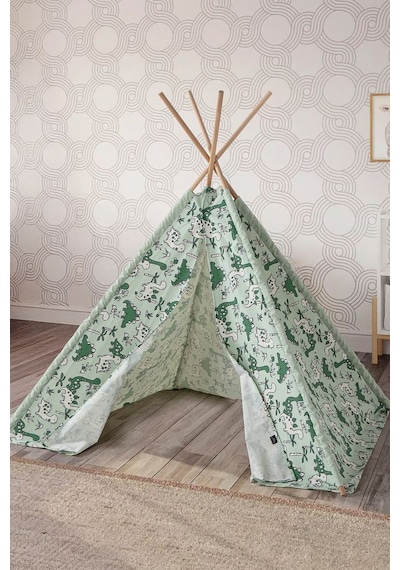 Çocuk Oyun Çadırı Ahşap Direkli Geniş Oyun Evi 150x150x200 Cm Yeşil