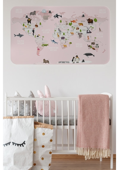 Eğitici Dünya Haritası Dünya Atlası Çocuk Ve Bebek Odası Duvar Sticker-85x130-3795 Çok Renkli