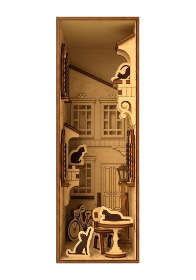 Algwooddesign Diorama Ahşap Maket, 54 Parça Dıy Minyatür Fransız Sokağı Ve Kedi Temalı Book Nook, Peri Led Dahil, Mdf 3d Puzzle, Dekorasyon Seti, 13,9