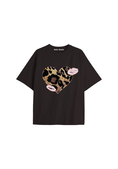 Kalic Studio Y2k Vintage Leopar Baskılı Siyah T-shirt Kod 185 Siyah-185
