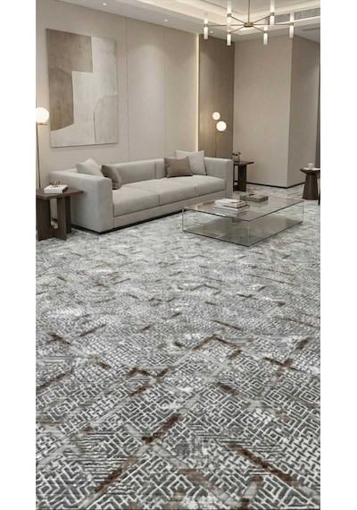 Nesrin Jel Taban Kaymaz Modern Gri Kahverengi Desenli Güzel Salon Kesme Hali Yolluk