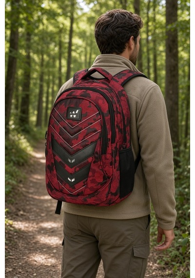 Komando Sırt Çantası Bordo Kamuflaj 3 Gözlü Kamp Ve Outdoor 46x32x18 Cm Çok Renkli