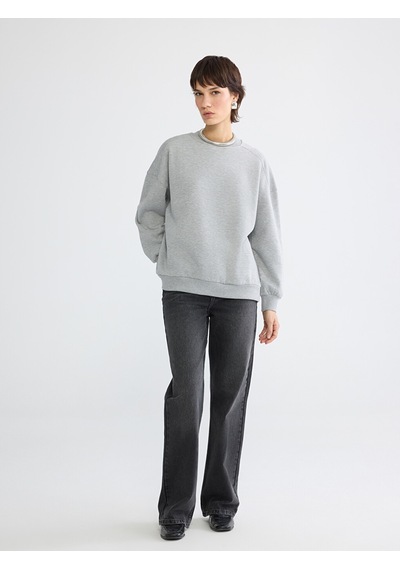 Lcw Vision Gri Bisiklet Yaka Oversize Kadın Kalın Sweatshirt