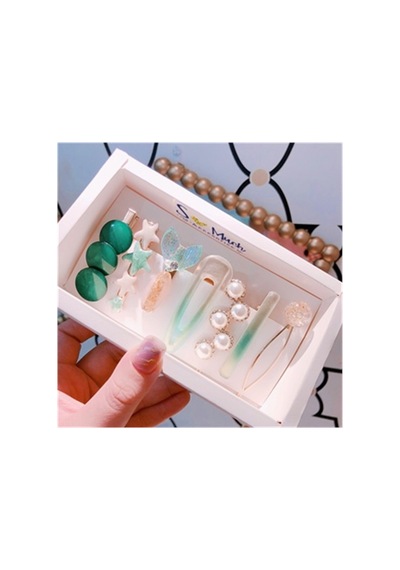 So-much Kadın Özel 7'li Set Pens Çıtçıt Yan Saç Tokası Yeşilli Set-2 Yeşil - 105669457 Yeşil - 105669457 Yeşil