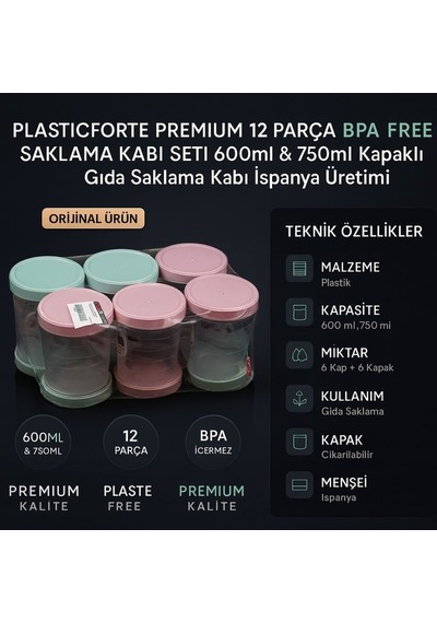 Plasticforte Premium 12 Parça Bpa Free Saklama Kabı Seti 600ml & 750ml Kapaklı Gıda Saklama Kabı İspanya Üretimi Çok Renkli Plasticforte Premium 12 Parça Bpa Free Saklama Kabı Seti 600ml & 750ml Kapaklı Gıda Saklama Kabı İspanya Üretimi Çok Renkli