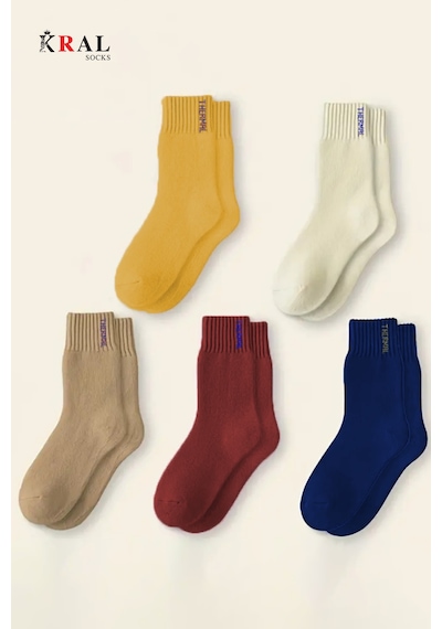 Kral Socks Termal Özellikli Bambu 2x Korumalı 3 Çift Kadın Soft Renkli Kışlık Havlu Soket Çorap ASORTİ