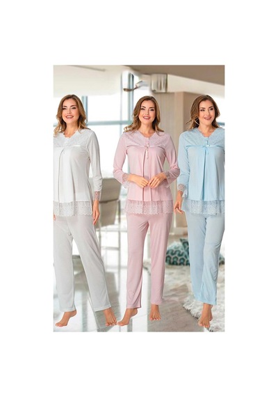 Effortt Lohusa Dantelli Gecelik Pembe - 7043 Pembe