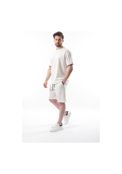 Madmext Ekru Basic Erkek Şort T-shirt Takımı E7307 Ekru