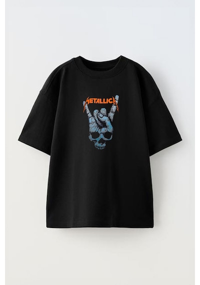 Thewert Unisex Metallıc El Tasarım Baskılı Pamuk Sıyah Oversize T-shirt Siyah