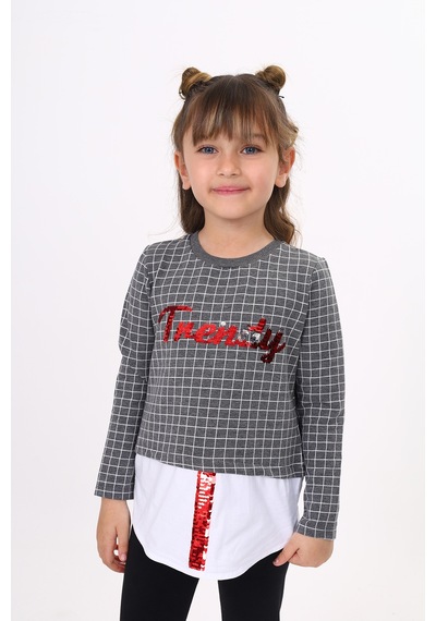 Toontoy Kız Çocuk Trendy Pullu Nakış Sweatshirt Antrasit Melanj