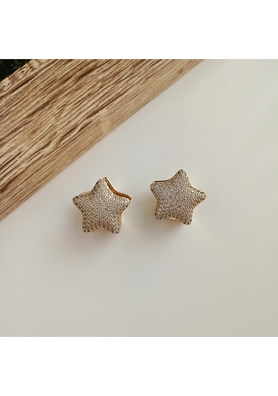 Lente Aksesuar Xuping 14k Altın Kaplama Zirkon Taşlı Yıldız Küpe Açık Gold
