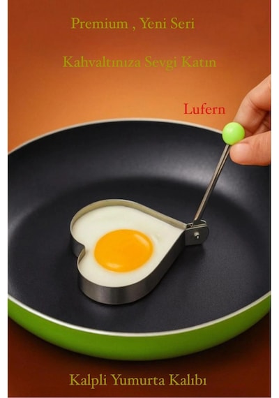Paslanmaz Çelik Kalp Şekilli Kızartma Kalıbı Yumurta Omlet Krep Pankek Pancake Pişirme Kalıbı Çok Renkli
