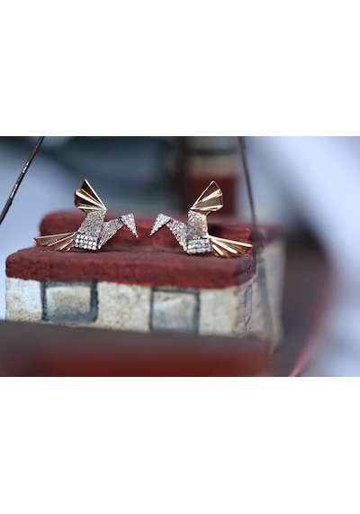 Reis Kuyumculuk 1684 Origami Pembe Altın- Rose Gold Altın  Küpe