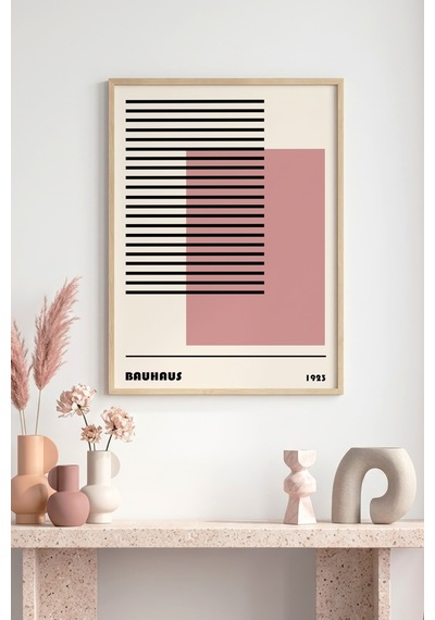 Doğal Ahşap Çerçeveli Geometrik Desenli Tablo - Pastel Huhu1105