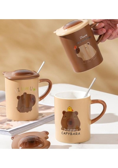 Brown Capybara Temalı Seramik Kupa-465 Çok Renkli