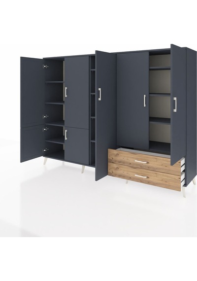Hyperion Dolap 12 Raflı 2 Çekmeceli 7 Kapaklı 220x44x163 Antrasit Antrasit-antrasit/çam Hyperion Dolap 12 Raflı 2 Çekmeceli 7 Kapaklı 220x44x163 Antrasit Antrasit-antrasit/çam