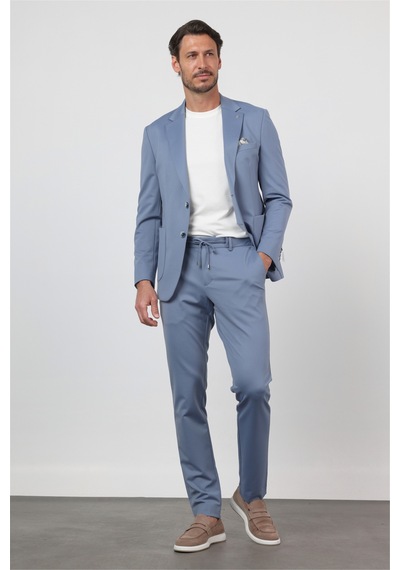 İmza Mavi Kendinden Desenli Mono Yaka 6 Drop Slim Fit Takım Elbise 1001260165