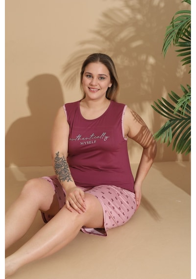 Eyfuze Kadın Milan Kumaş Büyük Beden Curve Baskılı Desenli Şortlu Pijama Takımı Bordo Eyfuze Kadın Milan Kumaş Büyük Beden Curve Baskılı Desenli Şortlu Pijama Takımı Bordo