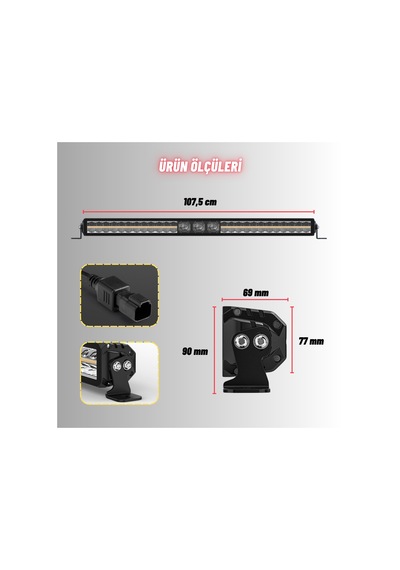 Off-road Premium Tavan Led Bar 105 Cm Beyaz Işık Projektör Drl Gündüz Led Metal Gövde 12-24v