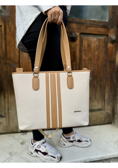 Just Polo Kadın Yeni Sezon Büyük Boy 3 Bölmeli Lüks El Ve Omuz Çantası Shoulder Bag Krem