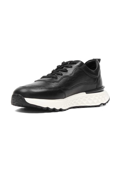 Erkek Siyah Bağcıklı Kalın Tabanlı Kroko Deri Sneaker