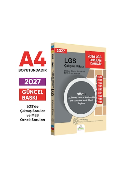 2027 LGS 8.Sınıf Çıkmış ve MEB Örnek Sorular Çalışma Kitabı 4lü SET A4 RENKLİ Baskı