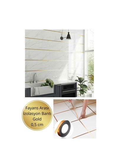 0.5 Cm 50 Metre Gold Fayans Arası Yapışkanlı Şerit Bant Dez Bandı Gold