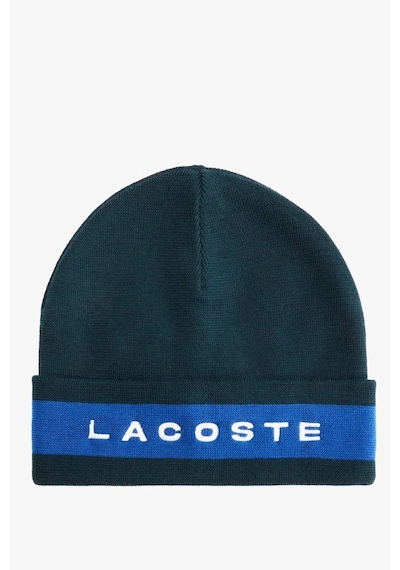 Lacoste Renk Bloklu %100 Yün Erkek Bere Koyu Yeşil Mavi Beyaz Yeşil