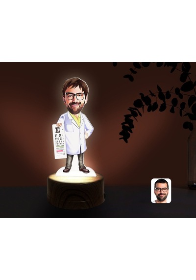 Kişiye Özel Erkek Göz Doktoru Karikatürlü Dekoratif 3D Biblo Led Çok Renkli