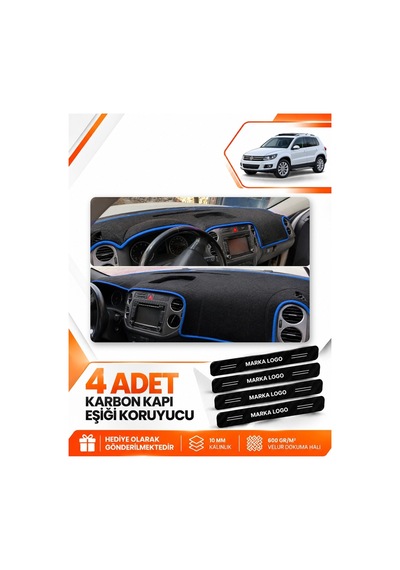 Volkswagen Tiguan 2007-2015 Uyumlu Ön Torpido Koruma Kılıfı Halısı Örtüsü - Siyah Mavi