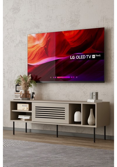 Umay 120 Cm Tv Ünitesi 100% Mdf Metal Ayak Bej