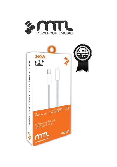 240w Type-c To Type-c Ultra Hızlı Şarj Ve Data Kablosu Hasır Örgülü 2 Metre Mt2530
