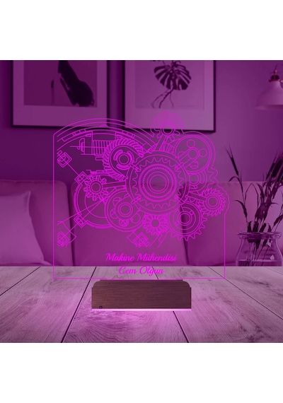 Luvivia Makine Mühendisi Hediye Çark Tasarım Kişiye Özel 3d Lamba - Masa Gece Lambası