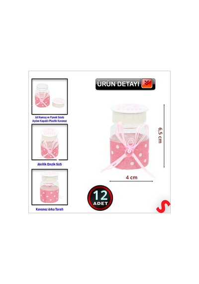 Emzikli Plastik Kavanoz, 6,5cm X 4cm X 12 Adet - Pembe Renkli Çok Renkli
