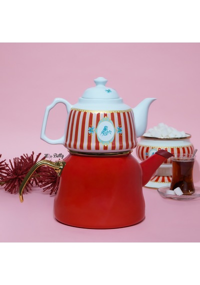 Bellisima Emaye Royal Porselen Demlikli Çaydanlık Pembe