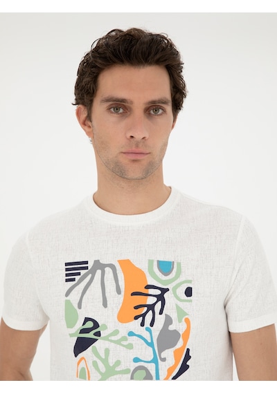 Beyaz Slim Fit Bisiklet Yaka T-shirt