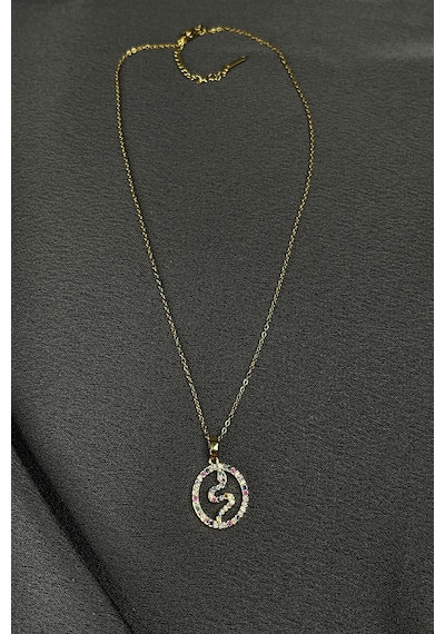 Mooni Accessories Yılan Model Renkli Zirkon Taş İşlemeli Gold Altın Renk 316L Kolye Altın
