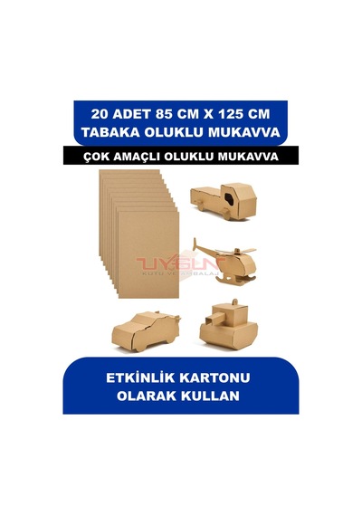20 Adet 85cm X 125cm Baskısız Tabaka Oluklu Mukavva, Çocuk Etkinlik Kartonu, Maket Kartonu, Kargo Kartonu