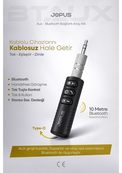 Jopus Bluetooth Aux Araç Kiti Bluetooth 5.0 Hd Ses Kalitesi Kesintisiz Bağlantı