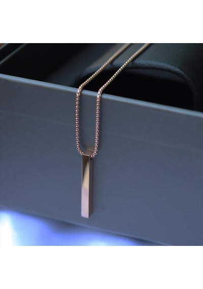 Dikdörtgen Rose Gold Çelik Plaka Kolye Gri