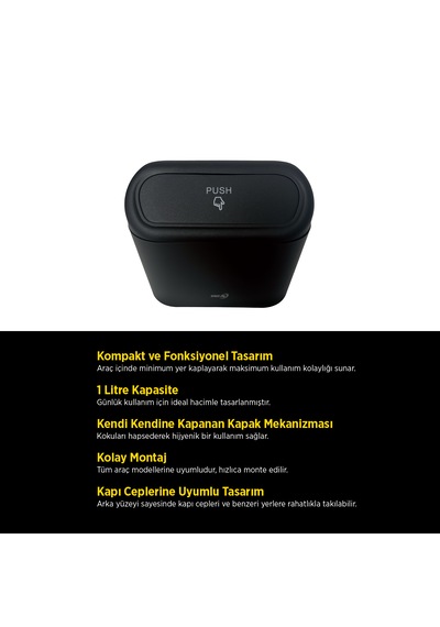 Space24 Spk27 Araç İçi Çöp Kovası 1 Litre Siyah