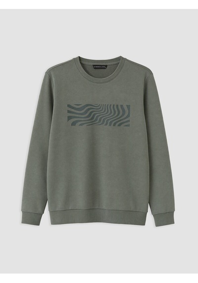 Lcwaıkıkı Classic Yeşil Bisiklet Yaka Baskılı Sweatshirt