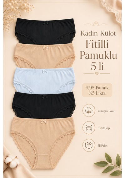 Nicoletta Kadın Külot 5 Li Paket Likralı Pamuklu Kaşkorse Mixcolor çok Renkli