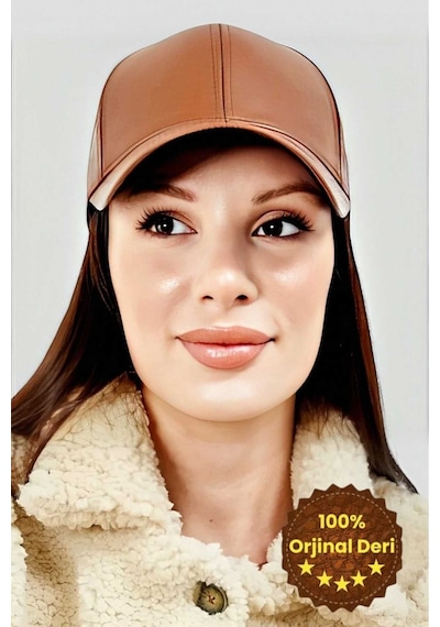 Unisex %100 Deri Arkadan Ayarlanabilir Kep Şapka Taba
