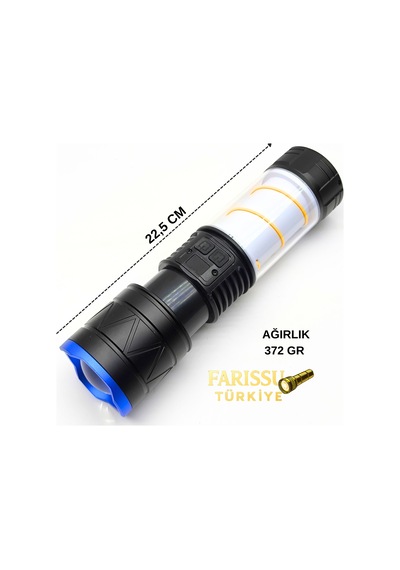 30w 3000 Lümen Zoomlu Şarj Edilebilir El Feneri & Kamp Lambası - Powerbank Özellikli 12 Modlu Siyah