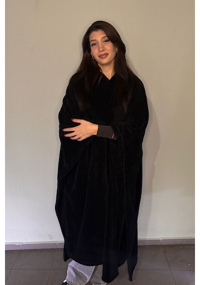 Giyilebilir Hoodie Battaniye Rahat Kalıp Tek Beden Siyah