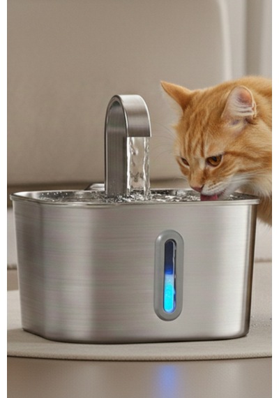 2.2 L Su Seviyesi Göstergeli Paslanmaz Çelik Kedi Köpek Için Su Pınarı Su Çeşmesi Su Sebili B20