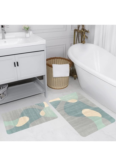 Rovigo Home Baskılı Kaymaz Taban 2 Li Banyo Paspas Takım Rvg5184-100X60-60X50 Çok Renkli