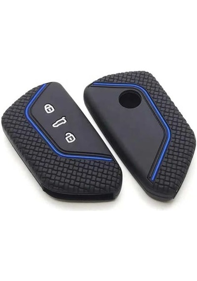 Autohan Keys Golf 8 2021+ Caddy 2021+ Tiguan 2024 Cupra Formenter Leon Petek Desenli Anahtar Kılıfı Siyah Mavi